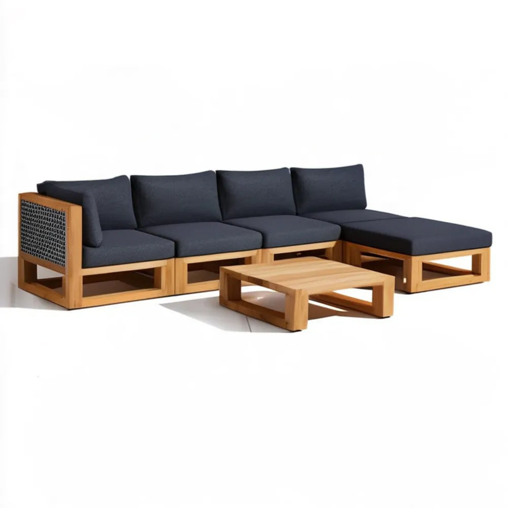 Prawostronny narożny zestaw ogrodowy z drewna akacjowego z grafitowymi poduszkami i stolikiem 250 x 150 x 70 cm