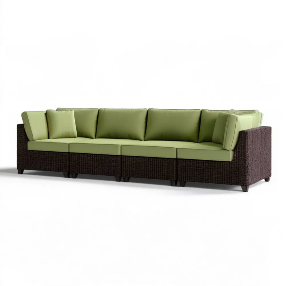 4-osobowa sofa ogrodowa z technorattanu PE Ciemnobrązowa/Zielona 300 x 75 x 75 cm