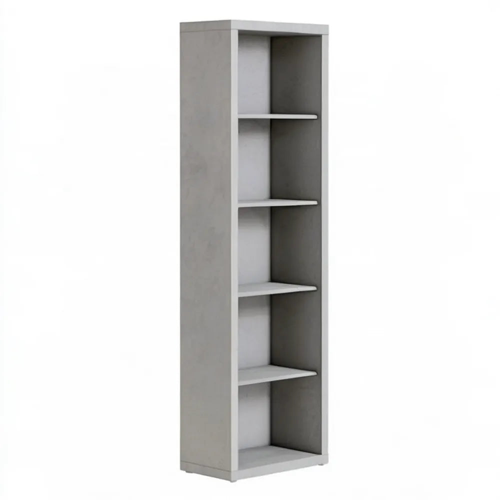 Regał biblioteczny z 5 otwartymi wnękami, szary beton, 30 x 30 x 180 cm