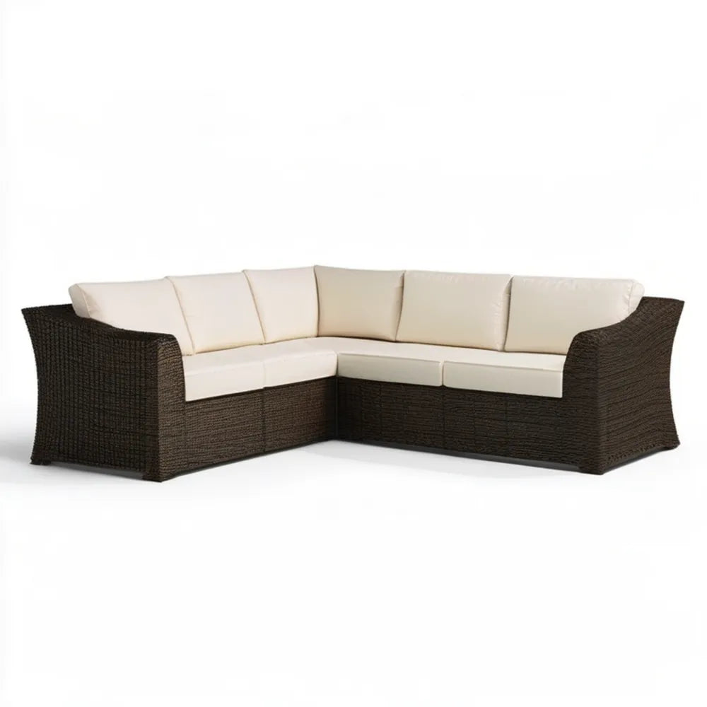 Narożna sofa ogrodowa z technorattanu 230 x 180 x 85 cm Ciemnobrązowa/Kremowa