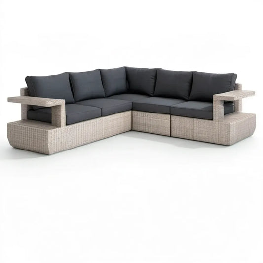 Modułowy narożnik ogrodowy z technorattanu PE jasnoszary/czarny 280 x 220 x 70 cm